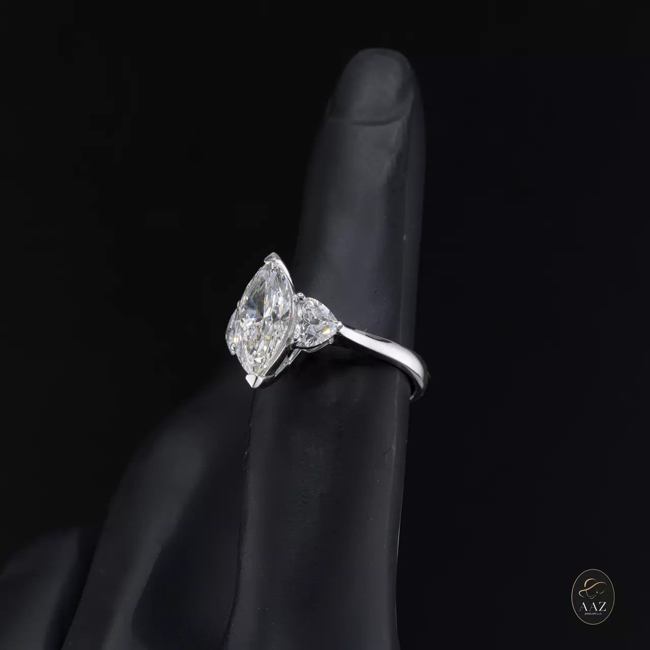 Marquise with Heart Shaped Natural Diamonds 18K Gold Ring