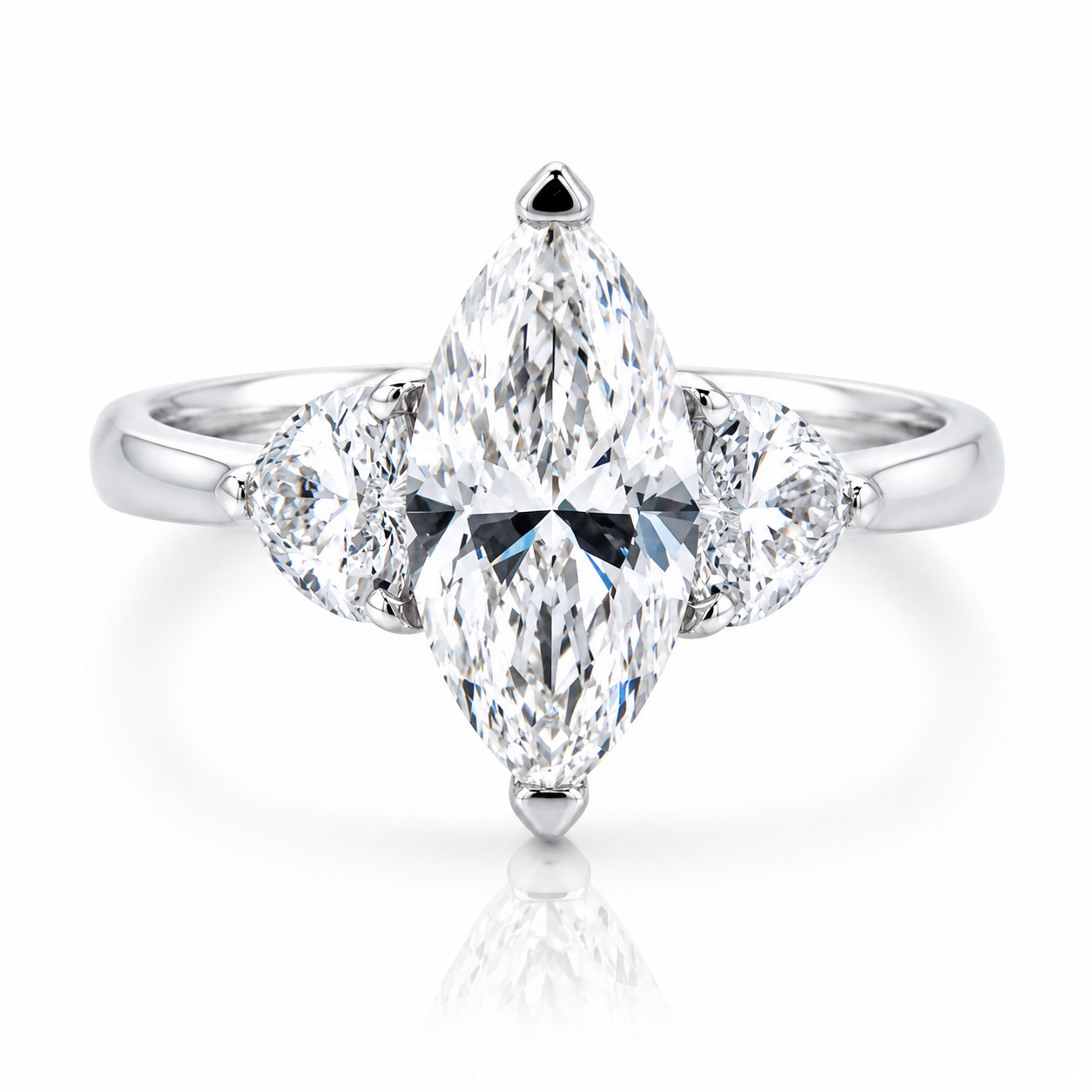Marquise with Heart Shaped Natural Diamonds 18K Gold Ring