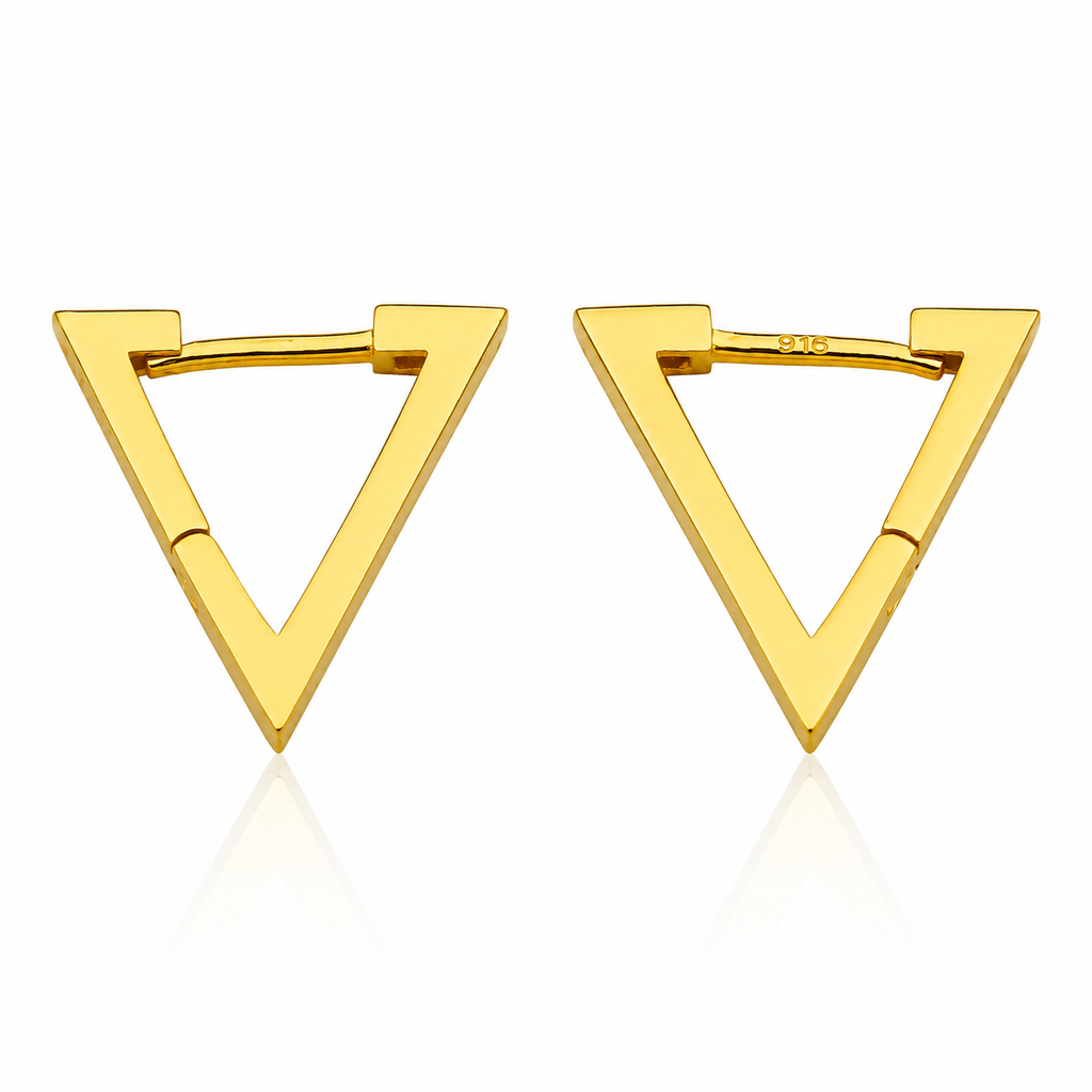Triangle 22K Gold Hoop Earrings – Geometric Huggie Drop