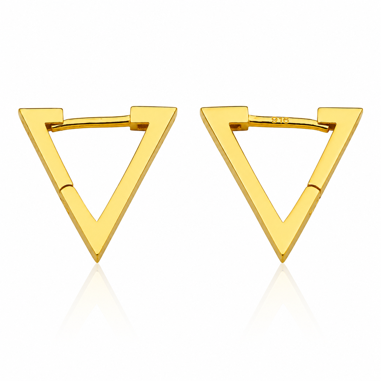 Triangle 22K Gold Hoop Earrings – Geometric Huggie Drop