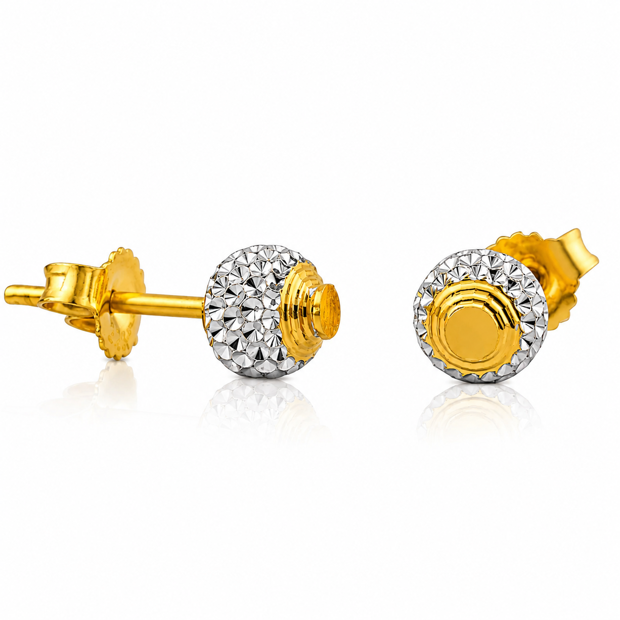 Sparkle 22K Gold Stud Earrings – Two-Tone White Yellow Texture