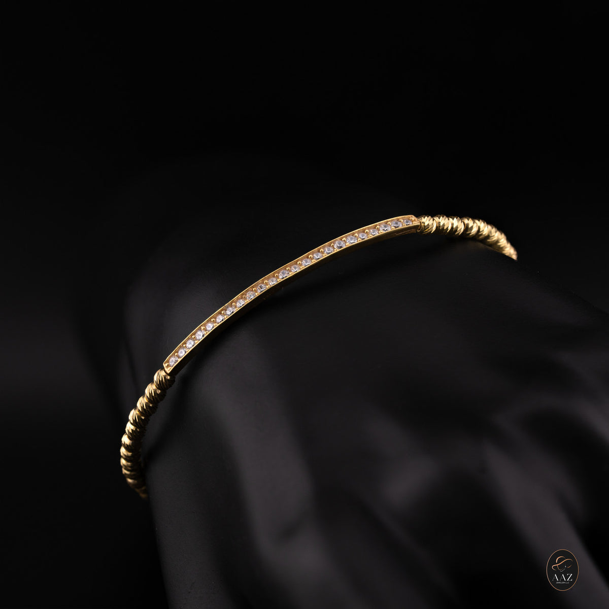 Bar 18k Gold Plated Silver Bangle on a top angle