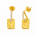 Shimmer 22K Gold Zircon Earrings – Curve Rectangle Dangle